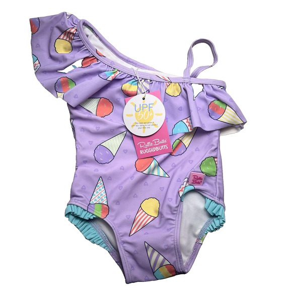 Ruffle Butts One Piece Swimsuit 12-18 Months One Shoulder Snow Cones NWT - Picture 1 of 11